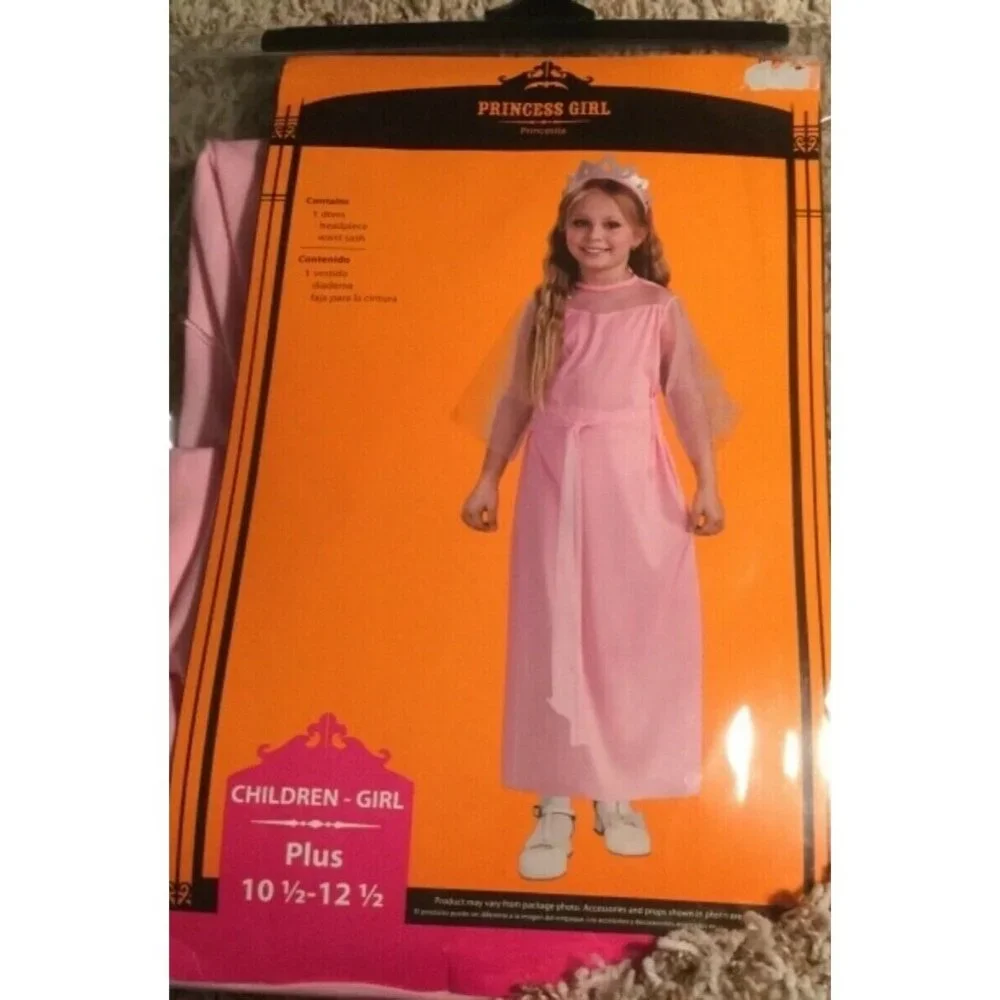 Princess Girl Dress Costume Set W/ Headpiece & Waist Sash  Size 10.5-12.5 Plus